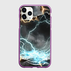 Чехол iPhone 11 Pro матовый Молния в разбитом камне текстура