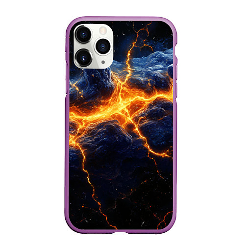 Чехол iPhone 11 Pro матовый Молнии в разбитом небе / 3D-Фиолетовый – фото 1