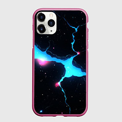 Чехол iPhone 11 Pro матовый Голубой разлом в черной текстуре
