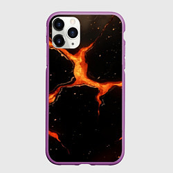 Чехол iPhone 11 Pro матовый Оранжевый разлом на черной текстуре