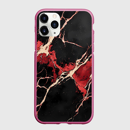 Чехол iPhone 11 Pro матовый Красно-черная потертая текстура / 3D-Малиновый – фото 1