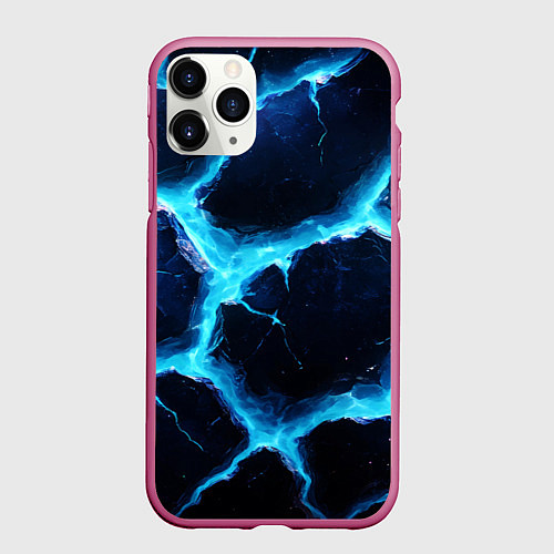 Чехол iPhone 11 Pro матовый Голубая потертая текстура с разломом / 3D-Малиновый – фото 1