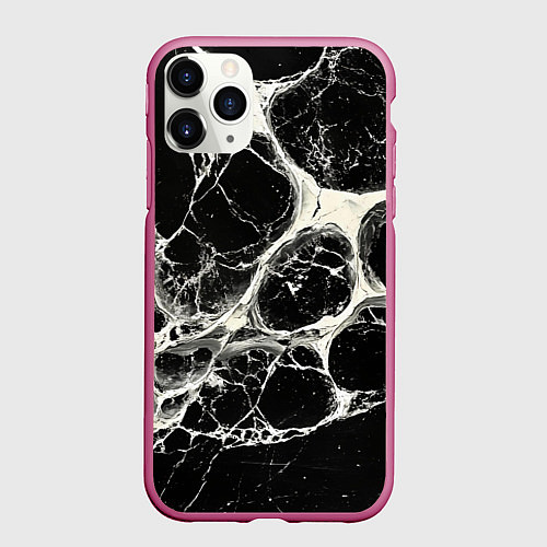 Чехол iPhone 11 Pro матовый Бело-черная потертая текстура / 3D-Малиновый – фото 1