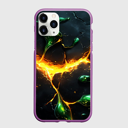 Чехол iPhone 11 Pro матовый Разлом текстуры с зеленой слизью / 3D-Фиолетовый – фото 1