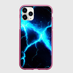 Чехол iPhone 11 Pro матовый Голубой разлом из молний