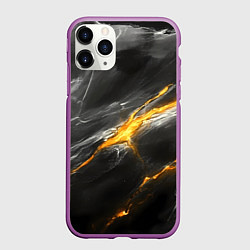 Чехол iPhone 11 Pro матовый Серая текстура с золотым разломом, цвет: 3D-фиолетовый