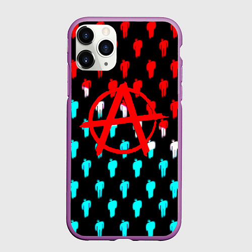 Чехол iPhone 11 Pro матовый Анархия человечки паттерн / 3D-Фиолетовый – фото 1