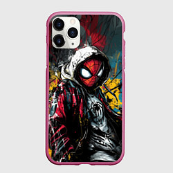 Чехол iPhone 11 Pro матовый Человек-паук абстракция из красок