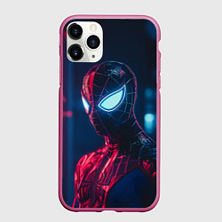 Чехол iPhone 11 Pro матовый Человек-паук с неоновыми глазами, цвет: 3D-малиновый