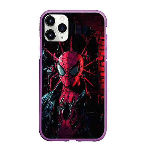 Чехол iPhone 11 Pro матовый Человек-паук панк / 3D-Фиолетовый – фото 1