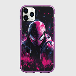 Чехол iPhone 11 Pro матовый Человек-паук и розовая краска