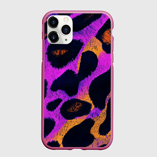 Чехол iPhone 11 Pro матовый Неоновый леопардовый узор / 3D-Малиновый – фото 1