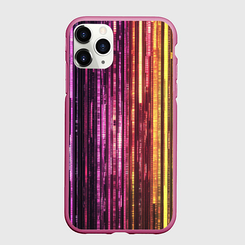 Чехол iPhone 11 Pro матовый Неоновый и переливающийся киберпанк узор / 3D-Малиновый – фото 1