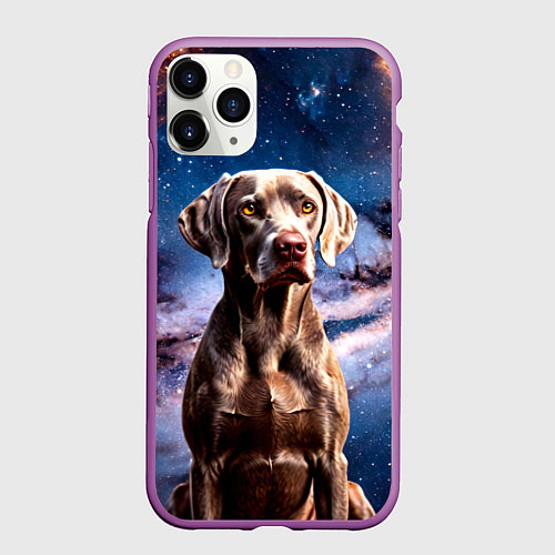 Чехол iPhone 11 Pro матовый Веймаранер в космосе / 3D-Фиолетовый – фото 1