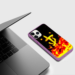 Чехол iPhone 11 Pro матовый Doom огненное лого, цвет: 3D-фиолетовый — фото 2