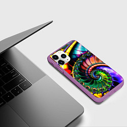 Чехол iPhone 11 Pro матовый Фрактальный узор неоновый, цвет: 3D-фиолетовый — фото 2