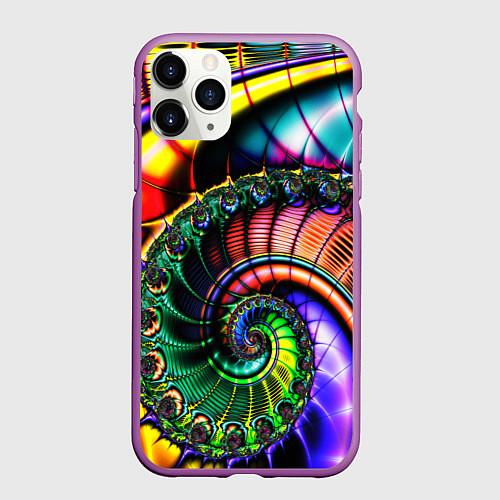 Чехол iPhone 11 Pro матовый Фрактальный узор неоновый / 3D-Фиолетовый – фото 1