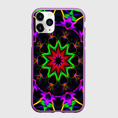 Чехол iPhone 11 Pro матовый Неоновая геометрия узоры / 3D-Фиолетовый – фото 1