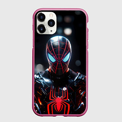 Чехол iPhone 11 Pro матовый Спайдер-мен в мото костюме
