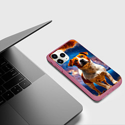 Чехол iPhone 11 Pro матовый Джек Рассел терьер в космосе, цвет: 3D-малиновый — фото 2