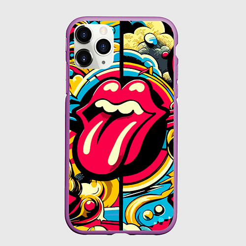 Чехол iPhone 11 Pro матовый Rolling Stones logo - pop art pattern / 3D-Фиолетовый – фото 1