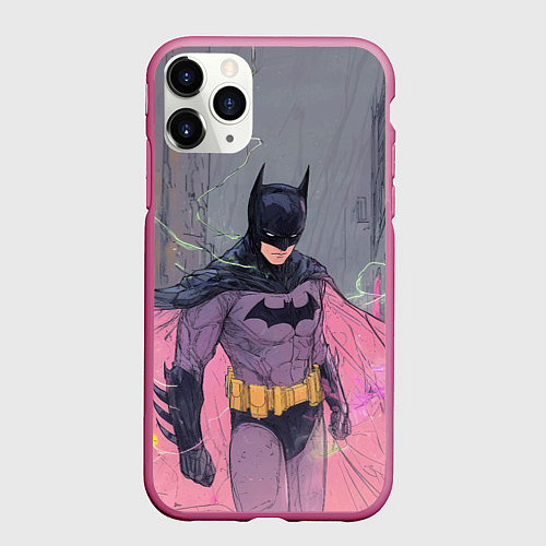 Чехол iPhone 11 Pro матовый Бэтмен с розовым плащом / 3D-Малиновый – фото 1