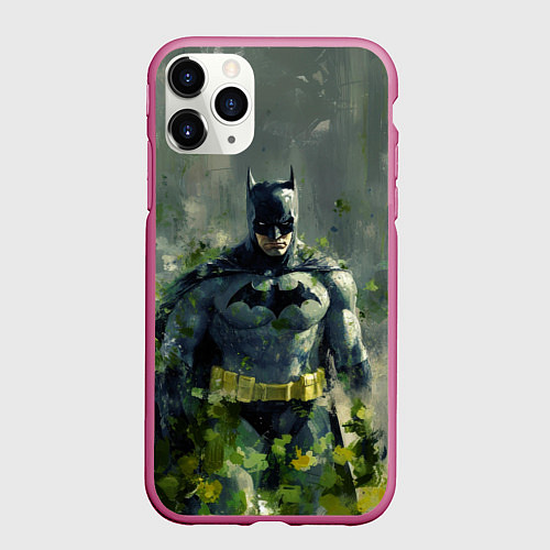 Чехол iPhone 11 Pro матовый Бэтмен зеленые краски / 3D-Малиновый – фото 1