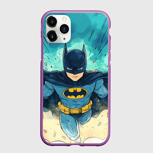 Чехол iPhone 11 Pro матовый Бэтмен детский стиль / 3D-Фиолетовый – фото 1