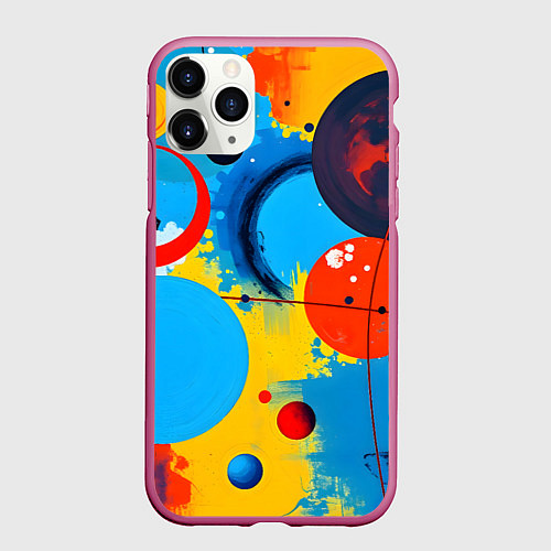 Чехол iPhone 11 Pro матовый Космическая абстракция с кругами / 3D-Малиновый – фото 1