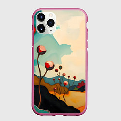 Чехол iPhone 11 Pro матовый Сюрреалистичный пейзаж с цветами
