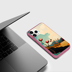 Чехол iPhone 11 Pro матовый Сюрреалистичный пейзаж с цветами, цвет: 3D-малиновый — фото 2