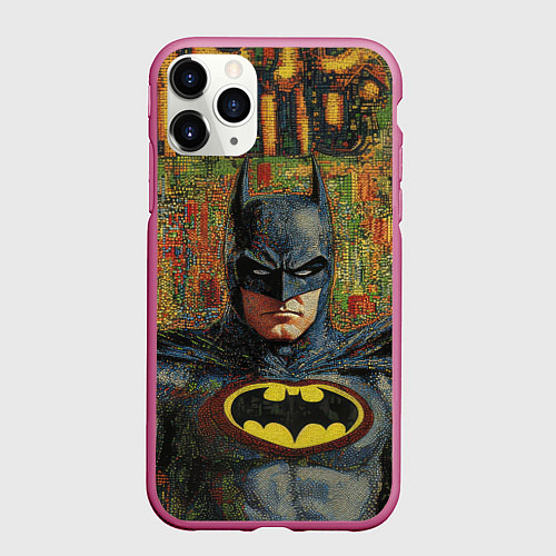 Чехол iPhone 11 Pro матовый Текстурный Бэтмен / 3D-Малиновый – фото 1