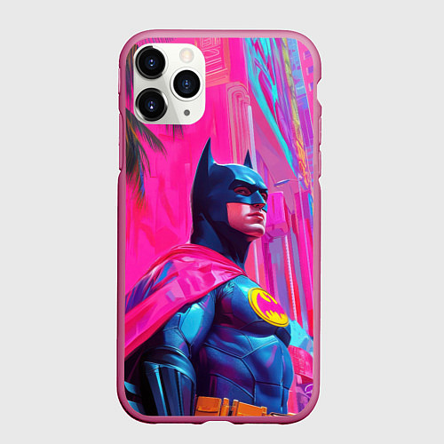 Чехол iPhone 11 Pro матовый Бэтмен в розовом стиле / 3D-Малиновый – фото 1