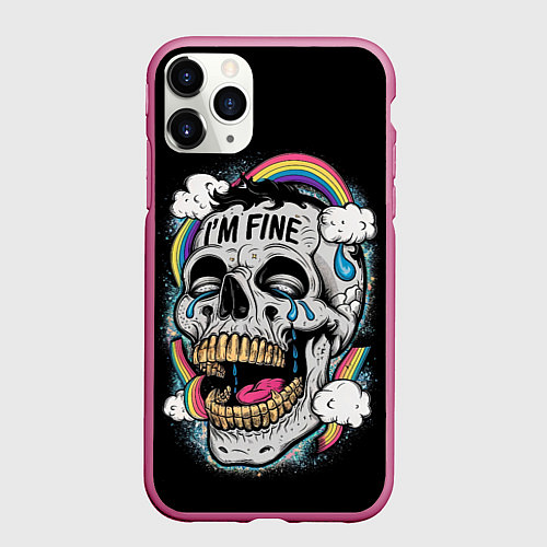 Чехол iPhone 11 Pro матовый Skull and rainbow - im fine / 3D-Малиновый – фото 1