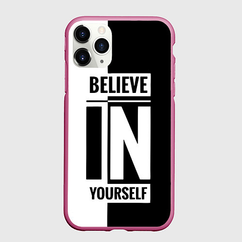Чехол iPhone 11 Pro матовый Верь в себя надпись черно белая / 3D-Малиновый – фото 1
