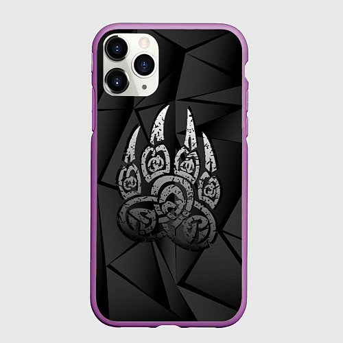 Чехол iPhone 11 Pro матовый Велес лапа медведя / 3D-Фиолетовый – фото 1