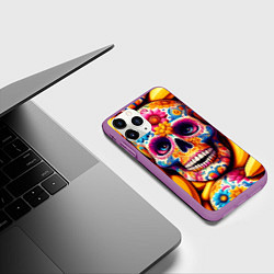 Чехол iPhone 11 Pro матовый Цветочный череп среди бананов - нейроарт, цвет: 3D-фиолетовый — фото 2