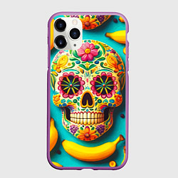 Чехол iPhone 11 Pro матовый Череп и бананы - летняя композиция
