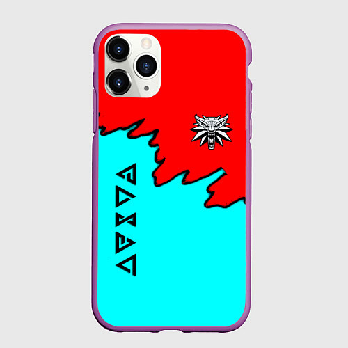 Чехол iPhone 11 Pro матовый Ведьмак краски логотип / 3D-Фиолетовый – фото 1