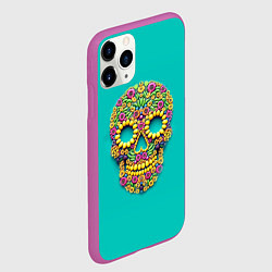 Чехол iPhone 11 Pro матовый Цветочный череп, цвет: 3D-фиолетовый — фото 2