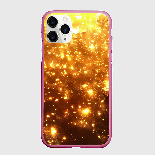 Чехол iPhone 11 Pro матовый Золотые блестки потертая текстура / 3D-Малиновый – фото 1