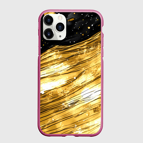 Чехол iPhone 11 Pro матовый Золотой текстурный фон / 3D-Малиновый – фото 1