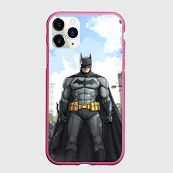 Чехол iPhone 11 Pro матовый Бэтмен стоит на улице