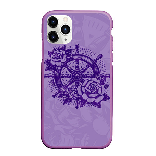 Чехол iPhone 11 Pro матовый Штурвал в розах / 3D-Фиолетовый – фото 1