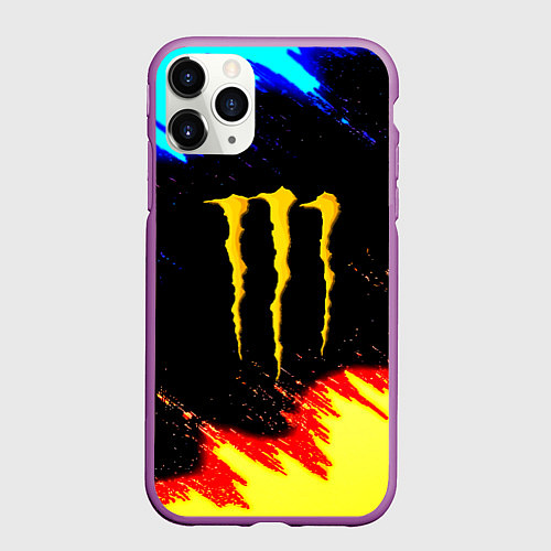 Чехол iPhone 11 Pro матовый Monster energy огненные краски / 3D-Фиолетовый – фото 1