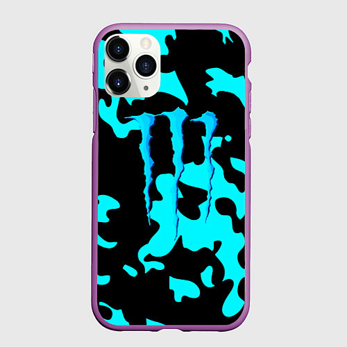 Чехол iPhone 11 Pro матовый Monster energy камуфляж голубой / 3D-Фиолетовый – фото 1