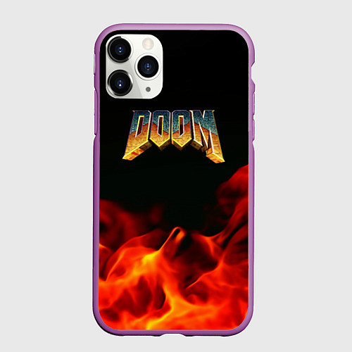 Чехол iPhone 11 Pro матовый Doom огненная текстура / 3D-Фиолетовый – фото 1