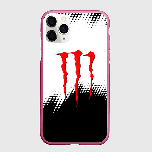 Чехол iPhone 11 Pro матовый Monster energy чёрно белые краски / 3D-Малиновый – фото 1