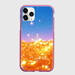 Чехол iPhone 11 Pro матовый Золотые шарики на голубом фоне