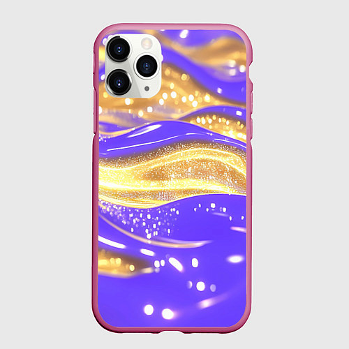 Чехол iPhone 11 Pro матовый Фиолетово-золотая жидкая текстура / 3D-Малиновый – фото 1